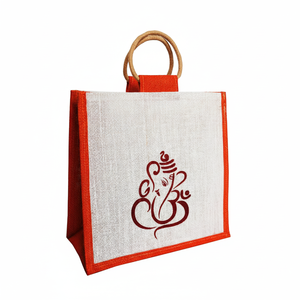 Sac fourre-tout en toile de jute naturel pliable et réutilisable imprimé écologique recyclé avec logo personnalisé pour emballage de cadeau de mariage - Product Image 1