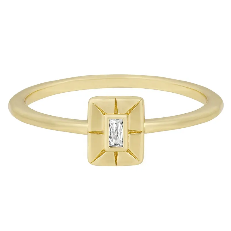 Gemnel 925 sterling silver jewelry fashion 18k gold plated simple baguette diamond signet ring for women
