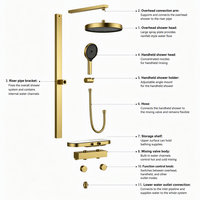 Robinet de douche thermostatique certifié CUPC, cartouche céramique, mural, en laiton massif, 3 fonctions (douche douce/pluie), barre coulissante, pour hôtel