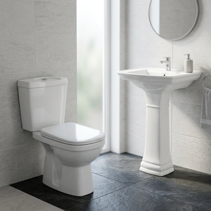 Ensemble de salle de bain en céramique Vistaar, comprenant un WC à double chasse et un lavabo sur colonne - Product Image 5