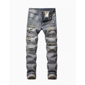 Jeans décontractés pour hommes de haute qualité, nouveau style, pantalon streetwear, broderie fine, imprimé, denim délavé pour l'hiver - Product Image 5