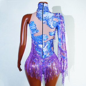 Body con Stampa Galassia e Nebulosa, Viola con Frange, Costume da Regina del Zodiaco Celeste, Leotard da Festival <span class=keywords><strong>per</strong></span> Ballerine - Product Image 2