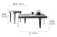 Ensemble de table basse design en dalle de roche carrée italienne ensemble de table d'appoint de style minimaliste pour le salon en métal noir pour le thé