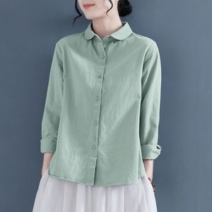 2023 nuova primavera e autunno grandi iarde da <span class=keywords><strong>donna</strong></span> <span class=keywords><strong>con</strong></span> <span class=keywords><strong>colletto</strong></span> Peter Pan camicetta Casual <span class=keywords><strong>camicia</strong></span> di lino di cotone - Product Image 6