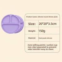 Plateau repas rond en silicone de qualité alimentaire pour enfants, avec ventouse anti-chute, design minimaliste, motif dessin animé, pour l'alimentation des tout-petits