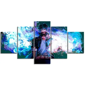 5 piezas de mi héroe Academia Anime cartel dibujo Dabi azul llamas Lona de arte pinturas para el hogar, decoración de la habitación del niño cartel