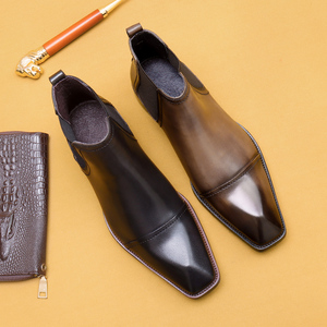 Bottes de travail pour hommes, style britannique, hauteur mi-haute, en cuir véritable, bottes décontractées et tendance pour hommes - Product Image 1
