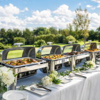Ensemble de réchauds de luxe à couvercle roulant, chauffe-plats commerciaux en acier inoxydable pour buffet avec supports à combustible, équipement de restauration
