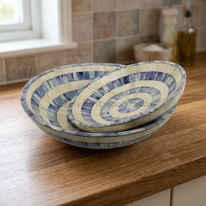 Bol de service classique en os poli avec incrustations, écologique, 0,4 kg, pour fêtes, maison, hôtel, restaurant, mariage, modèle Uttar Pradesh - Product Image 1