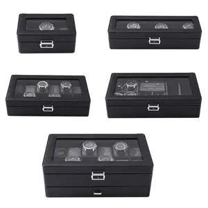 Litchi PU leather 3 slot, 6 slot, 12 slot double watch box Grey Suede watch ring earrings necklace packing organizer