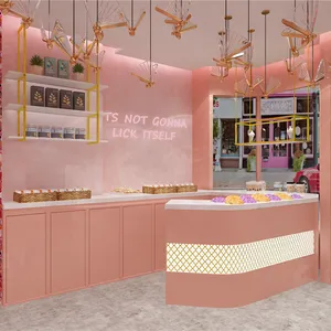 Decoração de design de loja de sobremesas personalizada, equipamento de exibição elegante de loja de sobremesa