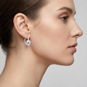 <b>Heart</b> Shape 925 <b>Silver</b> Diamond <b>Earrings</b> Bezel Set Round Brilliant Cut Huggie Style Women's Romantic Jewelry - Product Image 3
