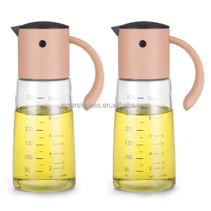 Hot Best Selling LFGB New Glass Olive Oil Colorful Oil and Vinegar Dispenser PP Plastic Measure Olive Dispenser with Handle