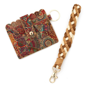 Venta al por mayor Vintage Corcho Ranura para tarjeta de crédito Monedero PVC Tejido Correa de muñeca Llavero Impreso Nueva llegada Pulsera de cuentas Cartera de corcho - Product Image 6