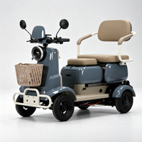 Scooter électrique à quatre roues à faible vitesse avec phares LED, double siège, pour personnes âgées, avec panier avant