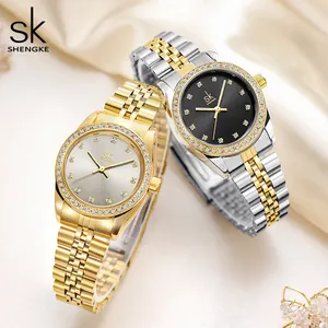 SHENGKE K0156L özel Logo Montre Homme lüks bilek Band Analog lüks kadın altın izle kol saati bayanlar için