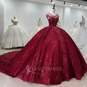 Robe de soirée vintage XS219 à manches courtes, bordeaux, pailletée, pour soirée - Product Image 3