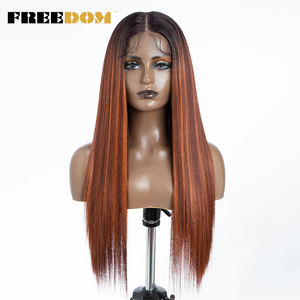Perruques synthétiques à dentelle frontale FREEDOM pour femmes, 30 pouces, lisses, 13x7, dentelle marron clair pour perruque brune, raie libre - Product Image 4