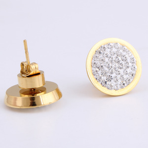 Diamond <b>Stud</b> <b>Earrings</b> 13mm Round Brilliant Cut 304 Stainless Steel Women's Everyday Wear Gold White <b>Black</b> - Product Image 4