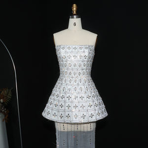 Abito da sera Sharon Said SS545, splendido, senza spalline, lussuoso, con cristalli, bianco Dubai, con mantello fluido, per donna, matrimonio, festa - Product Image 3