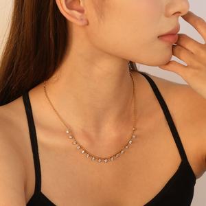 Collar de Moda con Borlas y Circonitas Redondas, Chapado en Oro de 18K, Antideslustre, Cadena de Cuentas de Acero Inoxidable para Mujer - Product Image 3