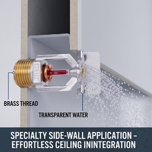 Commercial Side Wall Fire Sprinkler QR-1/2 Quick Response <b>Red</b> Glass <b>Bulb</b> 68°C Brass - Product Image 3