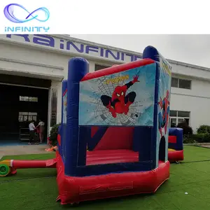 Bouncer Kartun Tiup Lompat Kombo, Kasut Bouncer Slide Rumah Spider Man dengan Perosotan Kecil