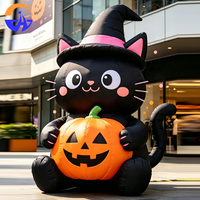 Chat noir gonflable géant d'Halloween avec chapeau de sorcière et citrouille pour centre commercial, jardin, fête, décoration extérieure de vacances avec souffleur
