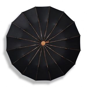 Sombrilla Plegable de Madera Maciza Estilo Vintage con Vinilo Negro, 16 Varillas, Mango de Madera, 3 Pliegues, para Regalo o Publicidad - Product Image 4