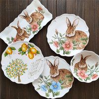 Assiettes décoratives en céramique de Pâques personnalisées avec des lapins, ensembles de vaisselle pour le dîner, décoration de fête à domicile
