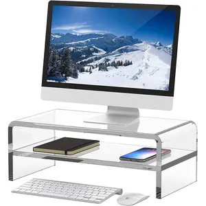 2-टियर लैपटॉप स्टैंड स्पष्ट कंप्यूटर मॉनीटर के लिए रेसर डेस्क शेल्फ ऐक्रेलिक मॉनिटर, पीसी स्क्रीन प्रिंटर के लिए स्टैंड