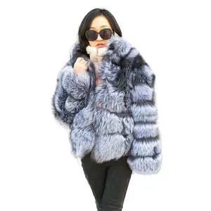 ALICEFUR Winter fashion real silver fox fur coat natural fox fur jacket for women