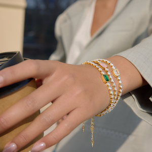 <span class=keywords><strong>Bracciale</strong></span> Tennis J&D Jewelry in Acciaio Inossidabile Placcato Oro 18K con Zirconia Quadrata Taglio Smeraldo, Gioielli Impermeabili per Donne - Product Image 2