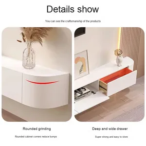 Meuble TV moderne et minimaliste flottant en bois massif Table basse murale en dalle de roche pour petit salon Vases en céramique et porcelaine - Product Image 4