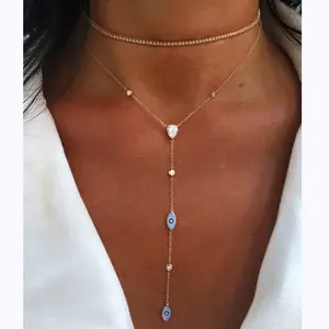 Rose Gold Plated Turkish Jewelry Cute Lovely Tiny Enamel Evil Eye Charm LONG <strong>Y</strong> Lariat <strong>Necklace</strong> - Product Image 1