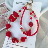 Chaîne de téléphone portable en forme d'ours en peluche, nouvelle collection, très populaire, avec perles de cristal et bijoux en corde pour sacs
