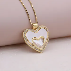 Heart In The Heart Pattern Mosaic CZ With Zircon Surround Pendant Necklace 24K Gold Plated Shine Accessories Jewelry