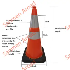 Recycled Traffic Cones Factory Whole Sale Rubber Base Solar LED Orange Collapsible Warning 70cm PVC Road Safety 28 Inch Traffic Cone