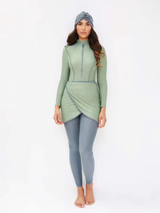 Couleur unie Femmes Couverture Complète Ensemble Trois Pièces Manches Longues <span class=keywords><strong>Burkini</strong></span> Conservateur Maillot de Bain Pantalon Long Chapeau Vêtements de Plage - Product Image 4