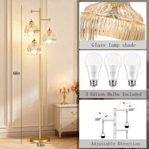 Lámpara de pie moderna de latón con fuente de luz LED de altura ajustable para decoración de sala de estar y dormitorio - Product Image 4