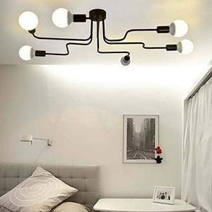 LITFAD Lustre industriel à 6 lumières, luminaire de plafond semi-encastré, en métal chromé, style contemporain, 32 pouces - Product Image 3