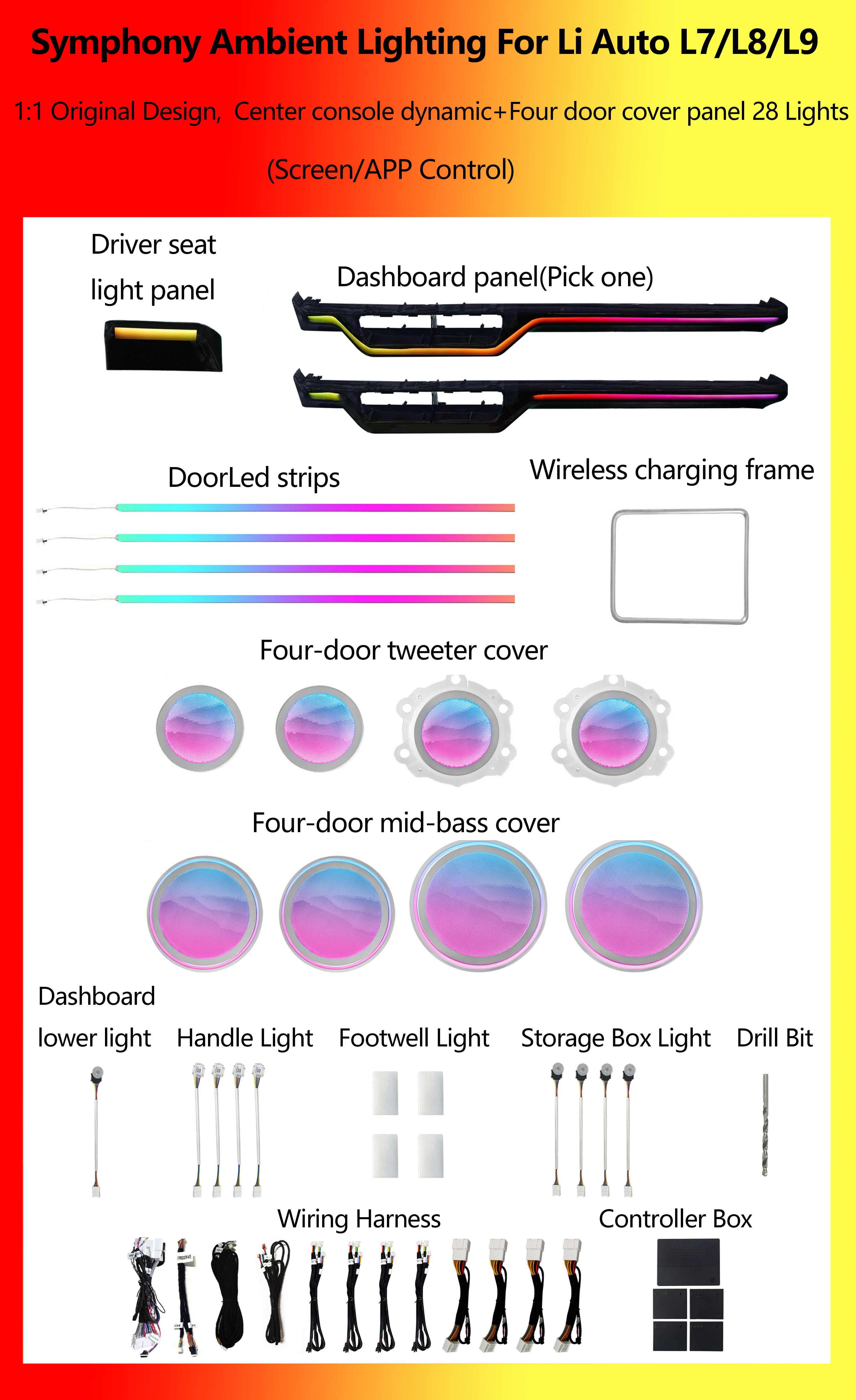 Console centrale dynamique Symphony 28 lumières pour Li Auto L7/L8/L9