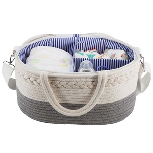 Offre Spéciale bandoulière bébé organisateur sac pépinière panier de rangement personnalisé couche coton corde couche <span class=keywords><strong>Caddy</strong></span> avec couvercle - Product Image 4
