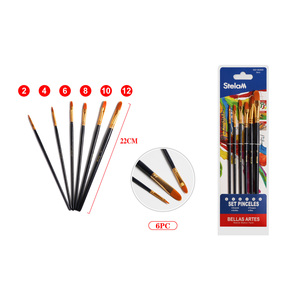 ชุดแปรงทาสีผมแบน6ชิ้นด้ามไม้สีฟ้าสำหรับภาพวาดสีน้ำและงานฝีมือ-แปรงน้ำมันและสีน้ำ - Product Image 1