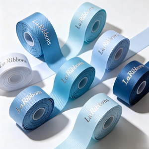 High Density Polyester Grosgrain <b>Ribbon</b> Custom Brand Printing Blue Series For Gift Bouquet Wedding Decoration - Product Image 4