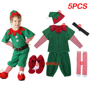 Costume da Babbo Natale per Bambini per Feste Natalizie, Set con Abito e Cappotto in Velluto Rosso per Bambino e Bambina - Product Image 5
