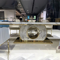 Ensemble de table à manger JINXI luxueux plaqué or pour sièges, style moderne et simple, table à manger en marbre et ensemble de chaises