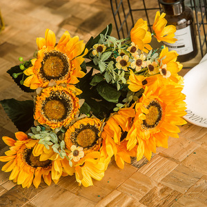 M. Fleur artificielle tournesol 50 cm en soie, style rétro, décoration maison, accessoires de mariage - Product Image 3