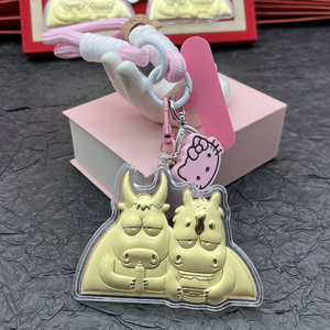 Llavero con colgante de toro y caballo dorado, cuerda rosa, amuleto para teléfono móvil, regalo para colegas, amigos, niños - Product Image 2