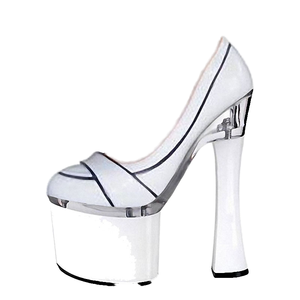 Escarpins rouges à talon fin, bout rond, décolleté peu profond, à bout ouvert, sexy, style strip-teaseuse, à très haut talon, plateforme, en PU, grandes tailles - Product Image 2